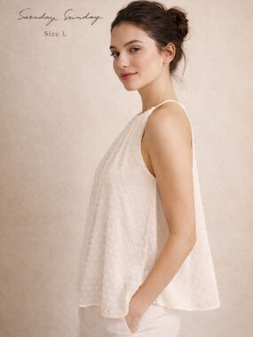 Anthropologie Saturday Sunday Ivory Swiss Dot Halter Top Flowy Sleeveless Size L